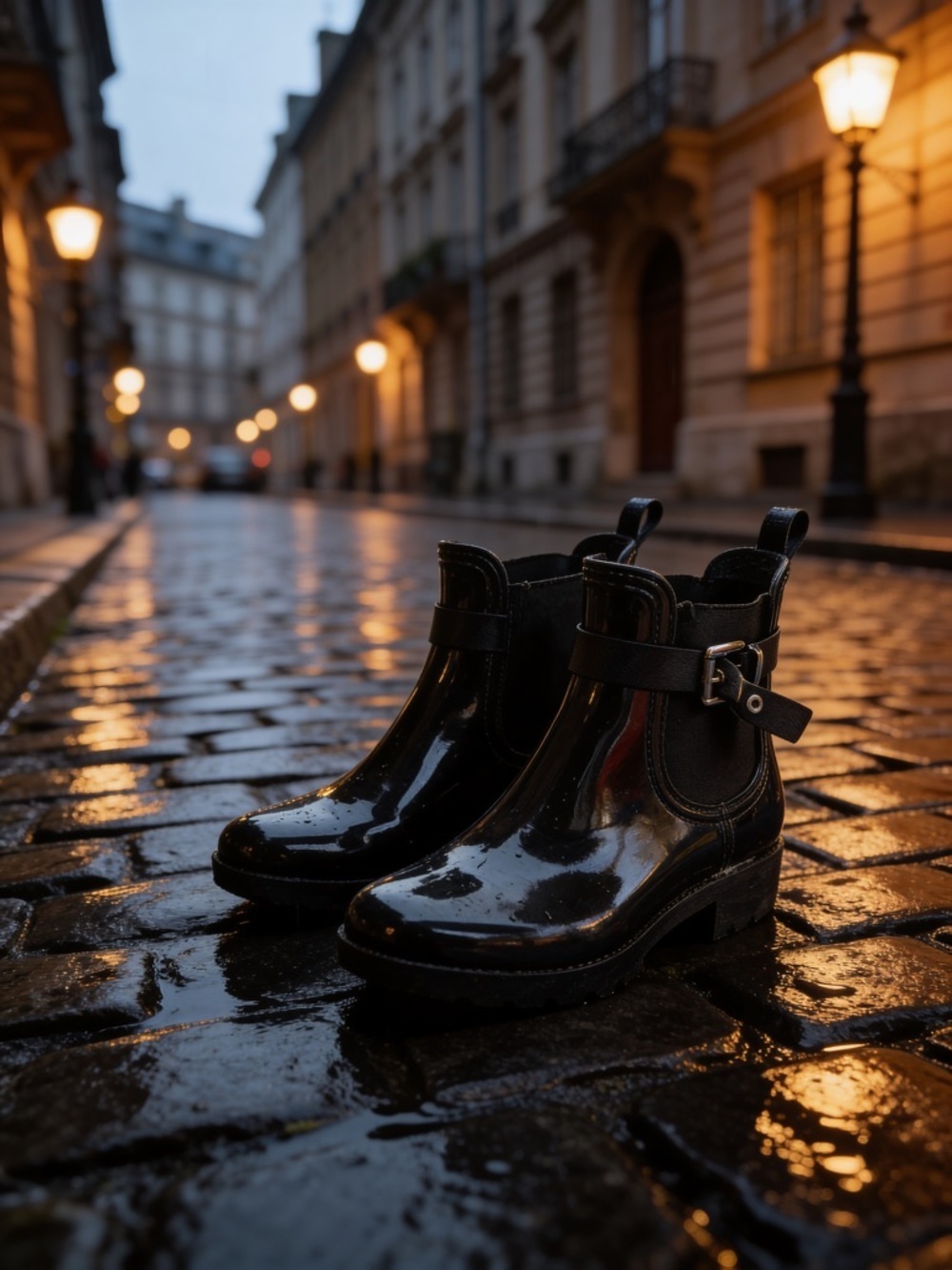 Black Patent Chelsea Ankle Boots with Buckle